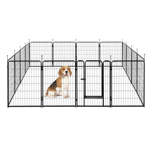 Amazon Basics Dog Playpen, 16 Panels Metal Fence with Door, Foldable for Indoor and Outdoor Use, Suitable for Small to Medium Sized Dogs, 30 Inch Height, Black - style: 16pcs-30"
