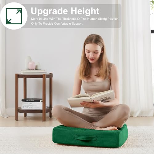 JKMAX 22 inches Floor Pillow for Adults - Large Meditation Cushion with Thick Foam - Premium Outdoor Square Floor Cushion Seat - Yoga Pillow for Sitting On Floor - Green - color: Green, size: 1 Count