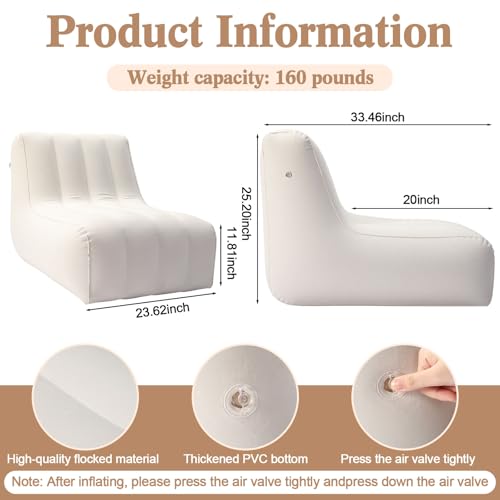 6 Pcs Inflatable Chairs for Adults, Blow up Couch with Electric Air Pump, Inflatable Chairs for Movie Night Flocking Portable Blow up Furniture Beanbag Sofa for Living Room Party (Beige) - color: Beige