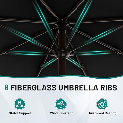 AreShark 10 FT Outdoor Patio Umbrella, Patio Table Umbrella with Push Button Tilt and Crank, Outdoor Patio Umbrellas with 8 Fiberglass Ribs, Patio Umbrellas for Market, Garden, Pool (Black) - color: Black