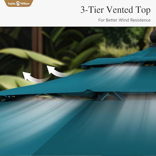 Sophia & William 10ft 3 Tier Auto-tilt Patio Umbrella,Wind Resistent,Outdoor Patio Umbrellas Double Vented Umbrella with Crank for Pool Garden Backyard, Cyan-blue - color: Cyan