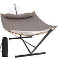 SUNCREAT Hammocks Portable Hammock with Frame, Backyard Double Hammock with Curved Spreader Bar, Brown - color: Brown