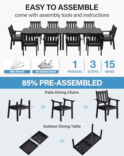 YEFU Outdoor Patio Dining Sets: Outdoor Furniture 12 Piece Dining Table Set for 10 with Umbrella Hole & Aluminum Frame - All Weather Patio 2 Table and 10 Chairs for Outside Backyard/Porch/Deck Black - color: Black, size: 12 Piece