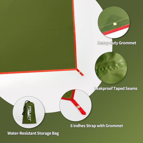 Frelaxy Tent Footprint, Waterproof Camping Tarp, Durable Tent Floor to Elevate Your Camping, Hiking, Backpacking, Hammock, Beach Experience - color: Army Green, size: 6 Person—116.5'' x 104''
