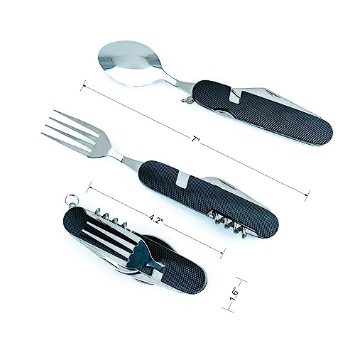 6-in-1 Multi-Function Camping Utensil Flatware Set Detachable Spoon Fork Knife Combo Mess Kit with Carrying Pouch(Black + Blue + Red) - color: Black + Blue + Red