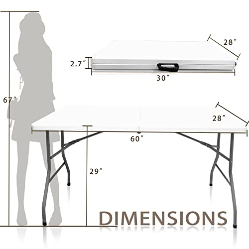 Plastic Folding Table, 5 FT Folding Table, Portable Tables for Dining Parties Card Picnic Camping - size: 5FT