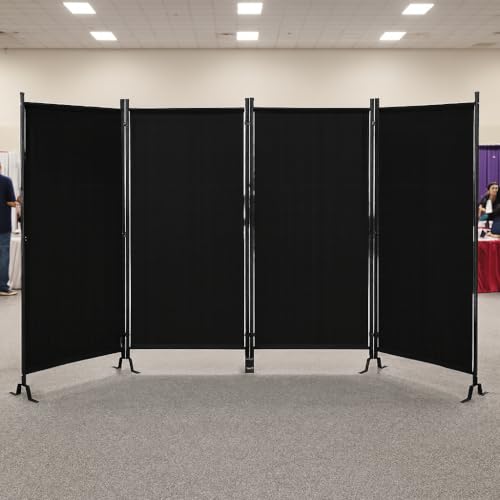 Proman Products - Galaxy 4 Panel Section Privacy Folding Screen Divider, Water Repellent Fabric Room Divider with Black Powder Coated Metal Frame for Indoors or Outdoors (Black) - color: Black, size: 4 Panel