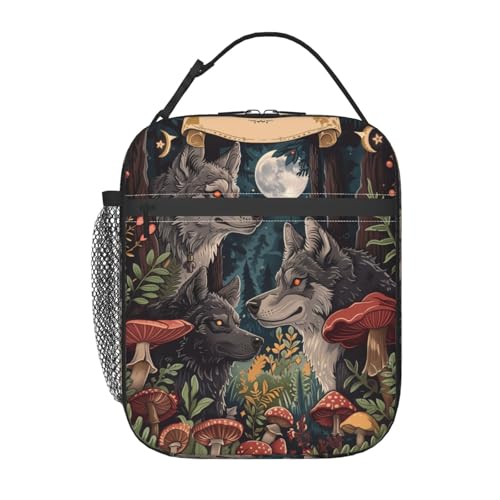 Reusable Wolf Lunch Box for Kids Girls Boys Women Adult, Insulated Enchanting Forest Lunch Bag,Polyester Cooler Animal Handbags Case for School Picnic Work Travel Beach or Hiking - color: Wolf 01