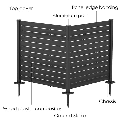 Kozyard 50" W x 48" H Outdoor Privacy Screens Aluminum Post, Air Conditioner Fence Panels, Pool Equipment Enclosure, Trash Can Screens Fence Kit for Outside Backyard Patio(Black/2Panels) - color: 2Black Panels/DarkGray Frame