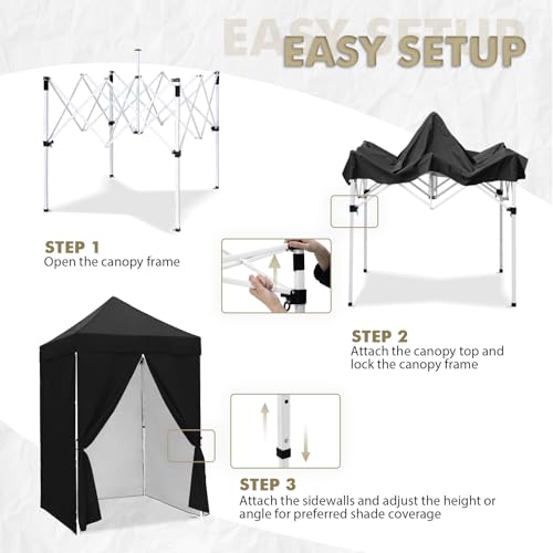 EAGLE PEAK 5x5 Instant Canopy with 4-Side Wall Panels, Small Pop up Portable Canopy Tent with Carry Bag, Light Weight Sun Shelter for Sports, Camping and Beach, Black - color: Black