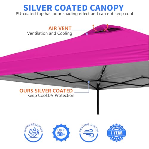 10x10 Canopy Replacement Top Cover with Air Vent, 210D Silver Coated Waterproof Polyester, Pop Up Tent Cover for Straight Leg Canopy Frame, Canopy Top Only - color: Barbie Pink
