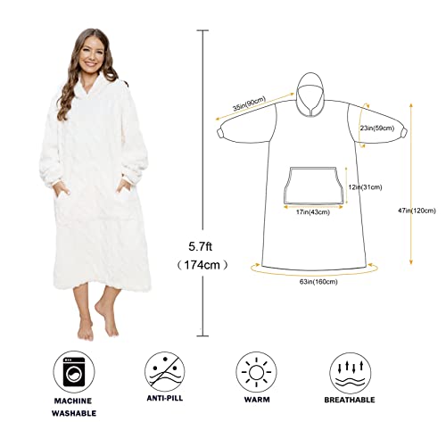 Oversized Sherpa Wearable Blanket Hoodie for Women Men,Long Comfortable Sherpa Blanket Sweatshirt Shaggy Pullover Plush Warm Cozy Blanket One Size Fits All (Jacquard Cream, One Size) - color: Jacquard Cream