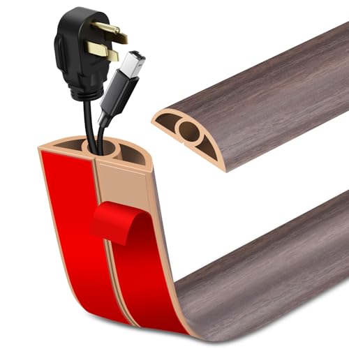 Floor Cord Cover Self Adhesive Cord Hider Floor Extension Cord Covers for Floor Power Cord Protector Cable Management Prevent Cable Trips Cable Cavity 0.32" W x 0.32" H (Brown Walnut Wood, 10Ft) - color: Brown Walnut Wood, size: 0.79" x 10'