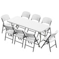 Elevon Folding Table Set with 8 White Folding Chairs,6 Feet Heavy Duty Fold-in-Half Utility Table Sets for Picnic, Event, Training, Outdoor Activities, at Home and Commercial Use - size: 6 feet, style: With 8 Chair
