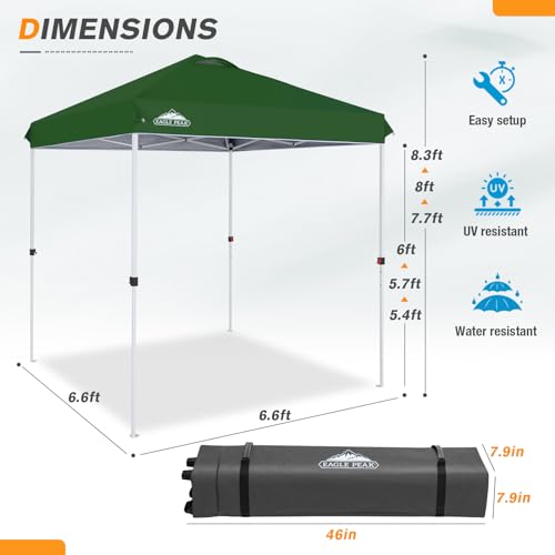 EAGLE PEAK Pop Up Canopy Tent with Wheeled Carry Bag, 8 Stakes, 4 Ropes, Easy Set Up Tent Canopy, 6.6x6.6 ft, Green - color: Green, size: 6.6x6.6