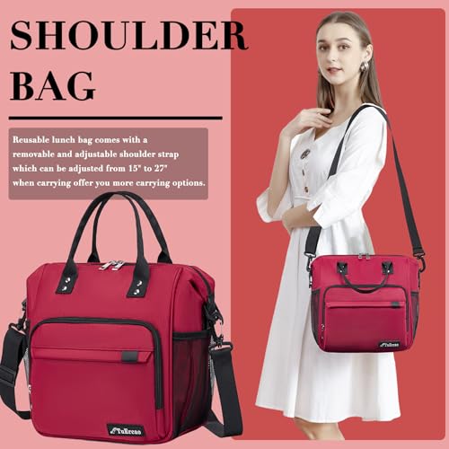 Red Lunch Box for Women for Work Insulated Lunch Bag for Female Adult, Fashion Ladies Lunch Tote Bag - color: A12: Red, size: Large