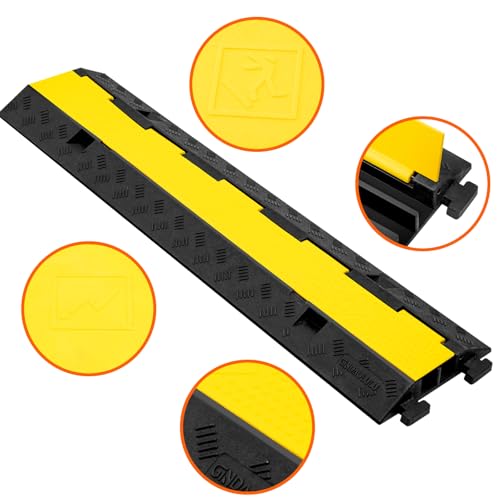 2 Channel 3 Pack Cable Protector Ramp Traffic Wire and Hose Ramp Cord Cover Heavy Duty Channels 11,000 lbs Load Capacity Cable Wire Ramps Speed Bump Driveway Cable Protective Cover - size: 2 Channel 3 Pack
