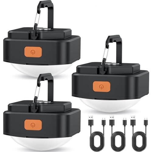 Rechargeable Camping Lights FLY2SKY 3Pcs Black Tent Lights Mini Flashlight Portable LED Camping Lantern Survival Gear Camping Accessories for Hiking Backpacking Fishing Hurricane Emergency Outage - style: 3 Pcs Black
