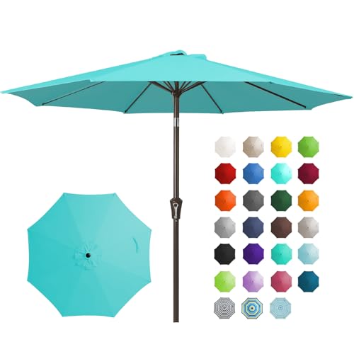 JEAREY 9FT Outdoor Patio Umbrella Outdoor Table Umbrella with Push Button Tilt and Crank, Market Umbrella 8 Sturdy Ribs UV Protection Waterproof for Garden, Deck, Backyard, Pool (Peacock Blue) - color: Peacock Blue
