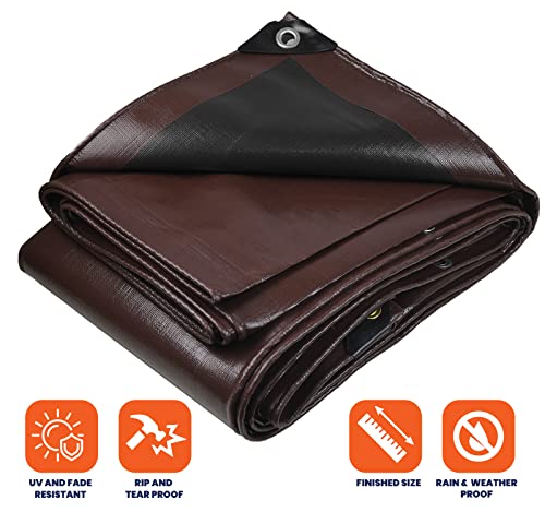 Heavy Duty 10 Mil Tarp Cover, Waterproof, UV Resistant, Rip and Tear Proof, Poly Tarpaulin with Reinforced Edges for Camping, Roof, Patio, Pool, Boat. (Brown/Black 6′ X 8′) - color: Brown/Black-10 Mil, size: 6′ X 8′