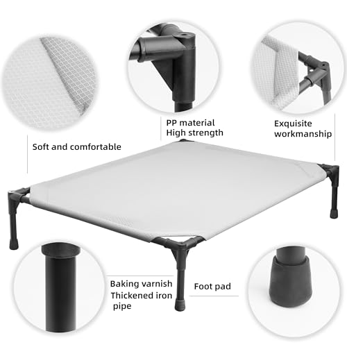 Soft Mesh Elevated Pet Bed for Large Medium Dogs Outdoor Resting Cot with Water-Resistant, Air-Permeable, Cooling and Anti-Skid Portable Dog Bed, Up to 120 lbs, 43.2" L x 31" W x 7.5" H, Gray - color: Gray-43.2"L x 31"W x 7.5"H