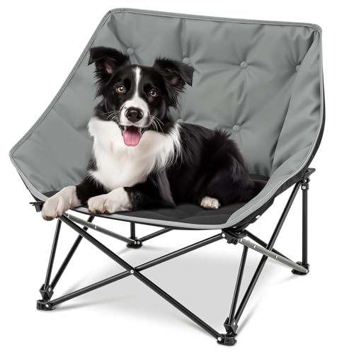 CroBlissful Portable Dog Camping Chairs for Dogs Raised Pet Bed for Outdoor Folding Chair Patio Lazy Puppy Cot Heavy Duty Pet Camping Gear(28x 24 x 22 Inches,Gray) - color: Gray, size: 28x 26 X 22 Inches