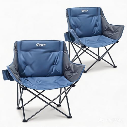 Portal 32" Oversized Camping Chair, Foldable Heavy Duty 350 lb Padded Ergonomic Seat for Big & Tall Adults, Pinch-Free Extra Wide Design Featuring Cup Holder & Carry Bag for Fishing, Lawn & Sidelines - color: Blue, style: 2 Pack