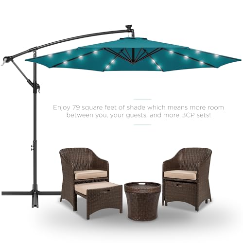 Best Choice Products 10ft Solar LED Offset Cantilever Hanging Market Patio Umbrella, 8 Sturdy Ribs, Easy Adjustment - Cerulean - color: Cerulean, size: Offset