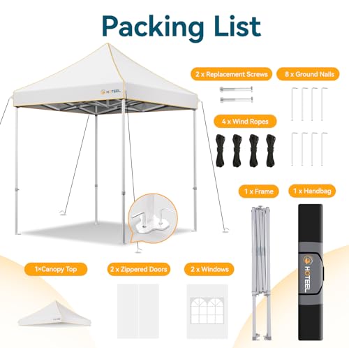 Hoteel 6.6x6.6 Pop Up Canopy Tent Heavy Duty with 4 Sidewalls, Waterproof Party Tent, Easy Set-up Commercial Instant Tents with Hand Bag, Rope & Nail, Hexagonal Leg (1-Year Warranty) - color: White, size: 6.6×6.6 （4 Walls）