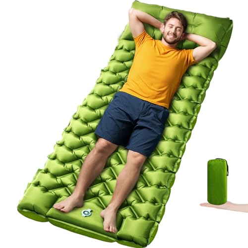 Camping Sleeping Pad, Ultralight Camping Mat with Pillow Built-in Foot Pump, Inflatable Sleeping Pads Compact for Travel, Camping Backpacking Hiking Tent Car Camp Gear - color: Green