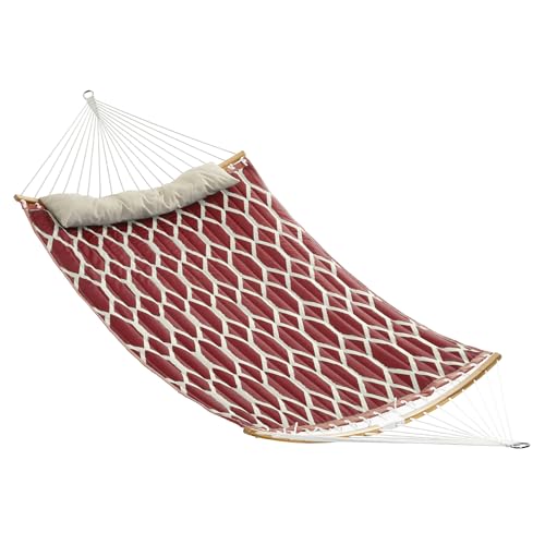 SONGMICS Hammock, Quilted Double Hammock with Padded Pillow, 78.7 x 55.1 Inches, 495 lb Weight Capacity, Portable for Outdoor Relaxation, Garden, Patio, and Camping, Red UGDC034R02V1 - color: Red