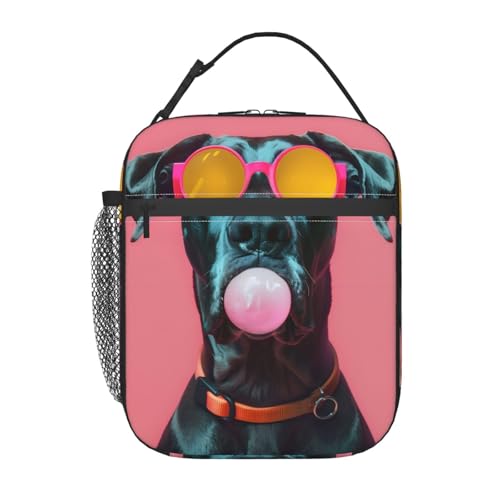 Reusable Dog Lunch Box for Kids Girls Boys Women Adult, Insulated Cool Great Dane Lunch Bag,Polyester Cooler Handbags Case for School Picnic Work Travel Outdoor Beach or Hiking (Pink) - color: Great Dane 02
