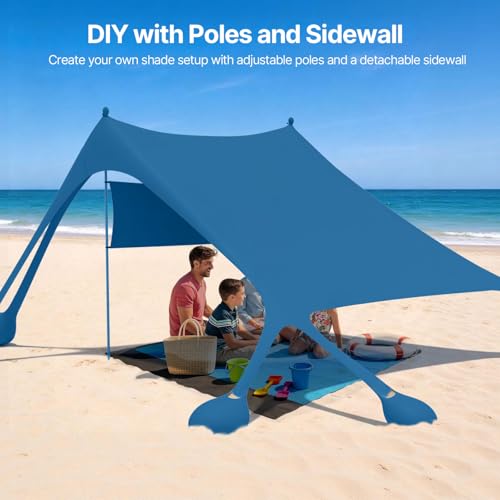 Suteck Beach Tent Sun Shelter with Sidewall, Easy Set Up 10x10ft Beach Canopy, Outdoor Sun Shade with UPF 50+UV Protection, 8 Sandbags, 4 Stability Poles for Camping, Fishing or Picnics(Navy Blue) - color: Navy Blue