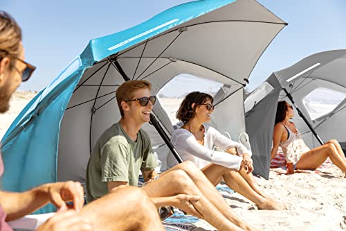 Sport-Brella Premiere UPF 50+ Umbrella Shelter with Patented Side Panels and Tilt Mechanism, Heavy-Duty 1.25 Inch Center Pole, Auger Anchor for Sand and Grass - color: Aqua, style: REG