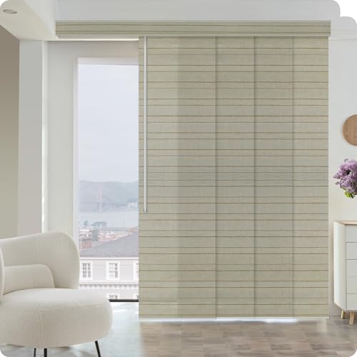 Graywind Manual Sliding Panels Natural Woven Panel Track Blinds Wand Control Window Blinds for Patio Sliding Glass Door Large Windows Width Up to 153", Custom Size (Quarry) - color: Natural Quarry