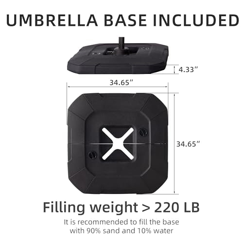 JZAC & QZYD 9x9 FT Outdoor Cantilever Patio Umbrella with Base Included and Solar LED Lights, Large Heavy Duty 2-Tier Square Aluminum Offset Umbrellas with 360-Degree Rotation for Pool Deck, Navy - color: Navy, size: 9'×9' - Weighted Base Included