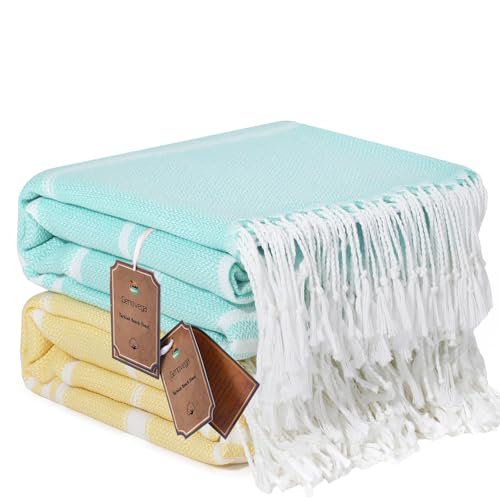 2 Packs Turkish Beach Towels Vacation Essentials Quick Dry Sand Free Oversized Bath Pool Swim Towel Extra XL Large Big Blanket Adult Travel Cruise Accessories Must Haves Clearance Stuff - color: 2 Pack Aqua Yellow, size: 72 x 36 inch