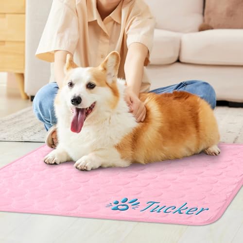 NIBESSER Personalized Dog Cooling Pad for Dog Cats Kennel Ice Silk Portable & Washable Summer Pet Self Custom Cooling Bed Blanket Crate Sleep Mat, Grey - color: Grey