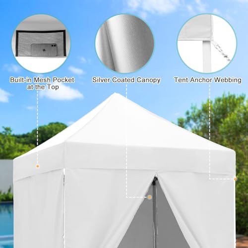 5x5 Pop Up Canopy Tent with Four Sidewalls, Instant Portable Beach Canopy, Outdoor Tent with Carry Bag for Camping, Sports, Tailgating, Events, White - color: White, size: With Four Walls