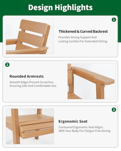 Outdoor Patio Dining Chair Set of 2, All-Weather Patio Chairs with Armrests, Ergonomic Design, Ideal for Garden, Poolside, Backyard, Deck, Teak - color: Teak, size: 2 Chairs