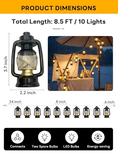 8.5Ft Black Mini Kerosene String Lights, Vintage Fairy Decorative Lights with 10 Mini Black Kerosene Lights, Connectable Outdoor Lantern Christmas Light for Bedroom Camping Wedding Garden Holiday - color: Black Oil Lights
