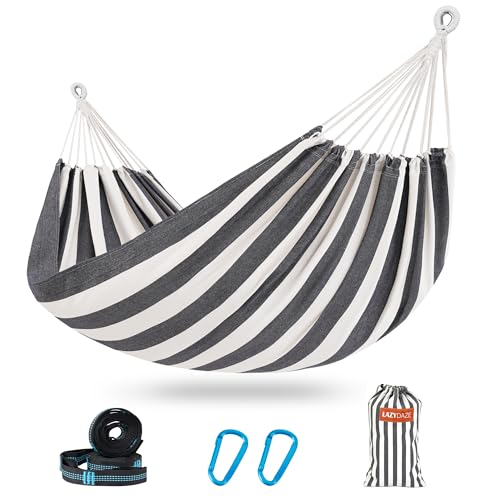 Lazy Daze Hammocks Double Brazilian Cotton Hammock, Extra Large Portable Outdoor Camping Hammock with Tree Straps & Travel Bag for Backyard Patio Poolside Indoor, 550lbs Capacity, Black & White - color: Black & White