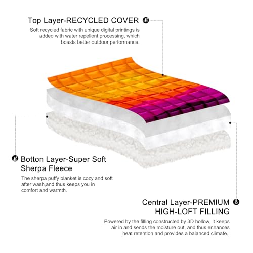 zzlamb Outdoor Camping Blanket with Sherpa Lining,Puffy Thick Camp Quilt for Sleeping,Packable Warm Wearable Fleece Blankets for Cold Weather,Traveling,Backpacking,Picnics,Beach,Stadium 52x75in - color: Fiery Ridge Fade