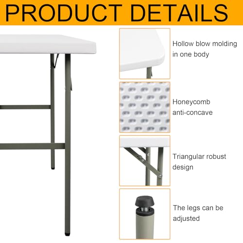 Folding Table 2.7ft Rectangular All-Occasion Plastic Folding Event Table for Indoor and Outdoor, Portable Desk, Camping, Durable and Stable, HDPE and Steel, Wide Application, White - color: White, size: 2.7ft