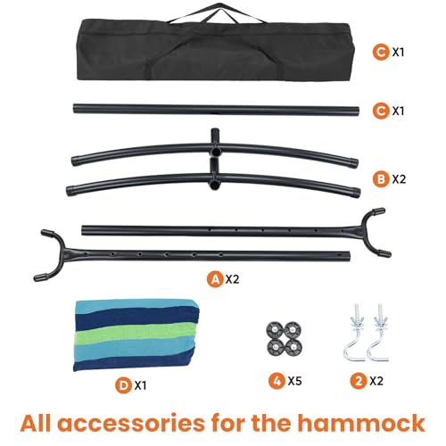 Sweetcrispy Double Hammock with Space Saving Steel Stand Heavy Duty 2 Person Standing Hammocks 450lb Capacity for Outside Garden Yard with Portable Carrying Bag, Blue