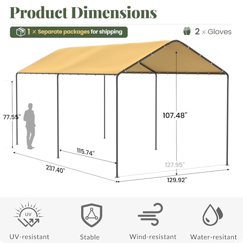 Carport, 10‘ x 20’ Heavy Duty Portable Garage All-Season Car Canopy, Outdoor Garage Boat Shelter Carport Canopy Party Tent w/Water-Resistant Tarp for Backyard (Yellow, 10' x 20' /no Side) - color: Yellow, size: 10' x 20' /no side