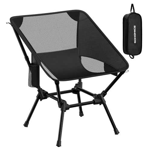 SONGMICS Camping Chair, Lightweight Folding Beach Chair, Adjustable Height, Steel Frame, Portable for Outdoor Travel - color: Black, style: Lowback (18.9"D x 22"W x 27.1"H）