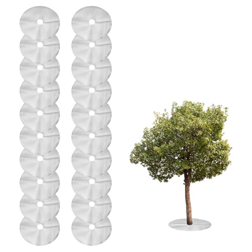 HARFINGTON 20pcs Tree Mulch Ring 10.6 Inch Non-Woven Round Tree Protector Weed Barrier Mat Plant Cover Rings for Weed Grass Control Root Protection, Silver - size: 10.6