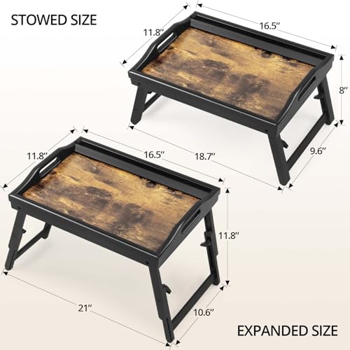Bed Tray Table Breakfast Trays Serving Tray Bamboo Bed Laptap Floding Legs with Handles and Phone Holders - color: 1 Pack