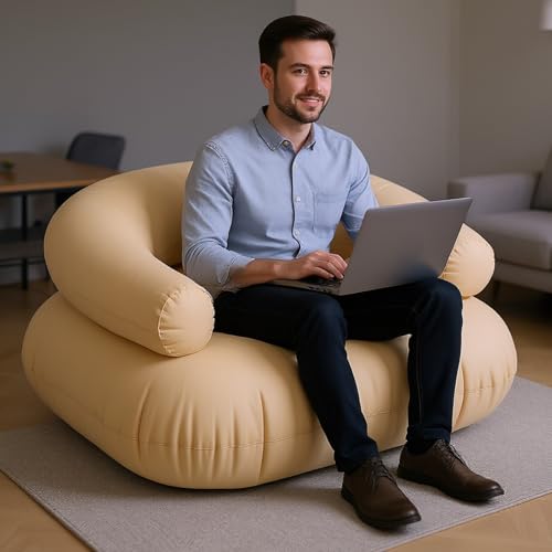 Yoidesu Inflatable Couch with Pump, Easy Setup, Ultralight, Blow up Lounger Chair, Suitable for Hiking, Camping, Beach, Festivals, Lightweight Air Sofa for Relaxing Anywhere (Beige) - color: Beige